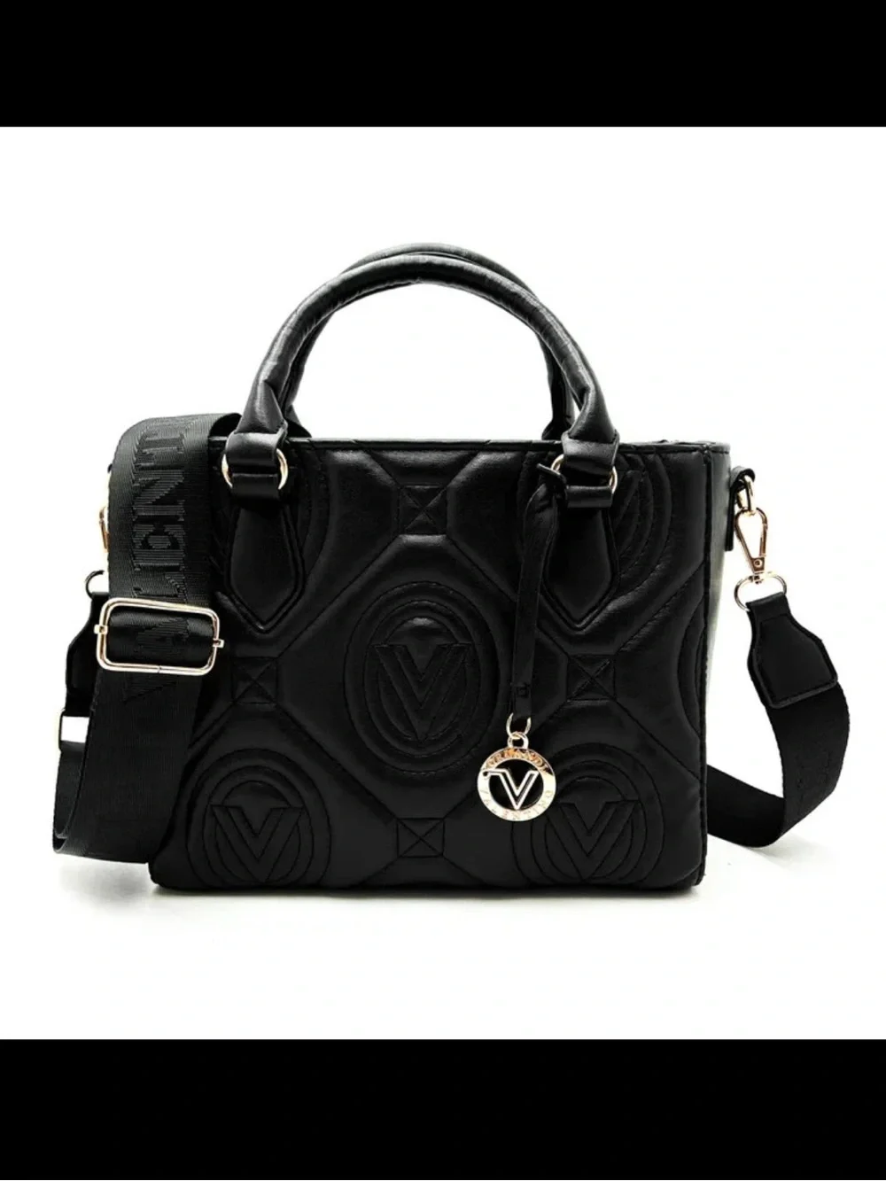 Valentino Orlandi Black Quilted Satchel with Gold Charm